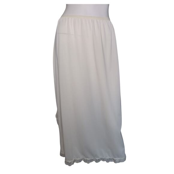 VTG Y2K Nylon Lace Slip Skirt Small Midi Semi Sheer Fairy Feminine Romantic - Picture 1 of 5
